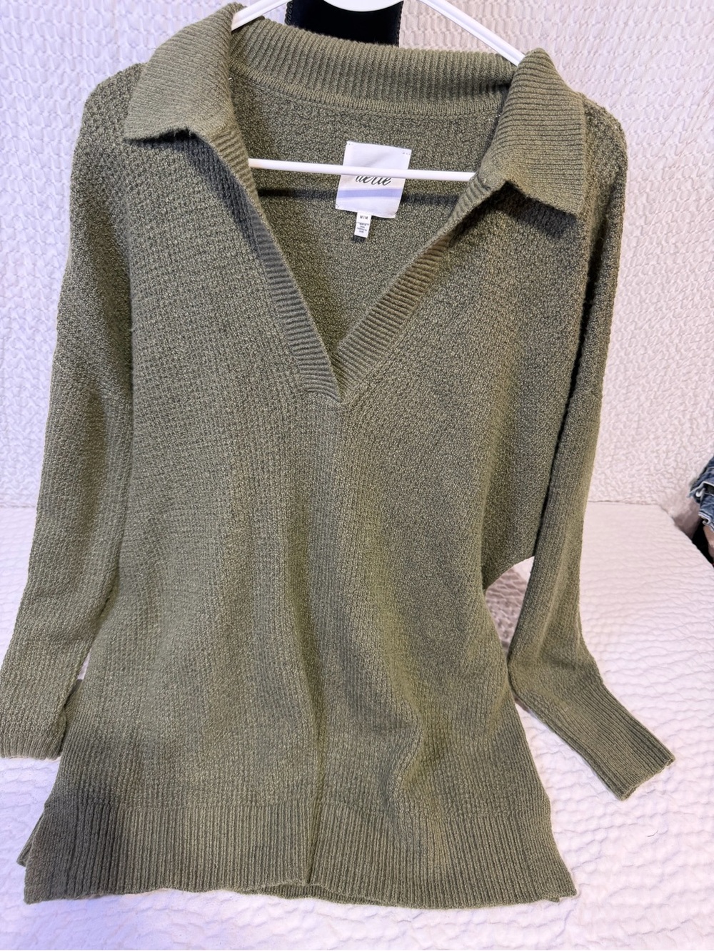 aerie Olive Green V-Neck Collared Sweater